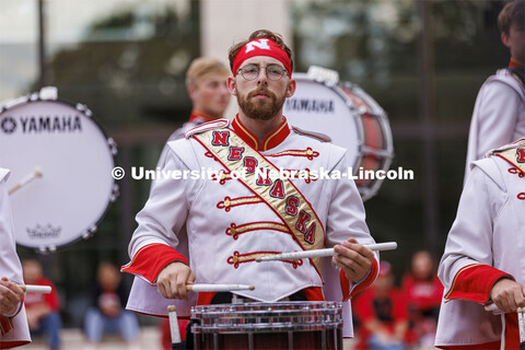 UNL Drumline gives a pregame performance outside the Sheldon Art Museum on Saturday. Nebraska vs. Ge