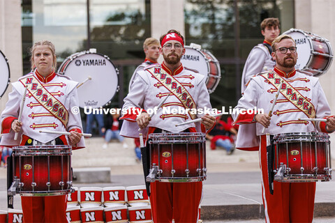 UNL Drumline gives a pregame performance outside the Sheldon Art Museum on Saturday. Nebraska vs. Ge