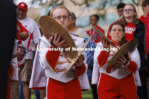 UNL Drumline gives a pregame performance outside the Sheldon Art Museum on Saturday. Nebraska vs. Ge