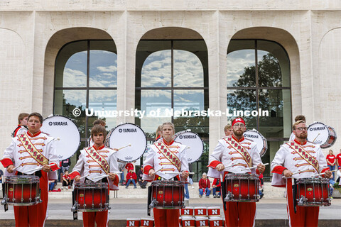 UNL Drumline gives a pregame performance outside the Sheldon Art Museum on Saturday. Nebraska vs. Ge