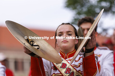 UNL Drumline gives a pregame performance outside the Sheldon Art Museum on Saturday. Nebraska vs. Ge