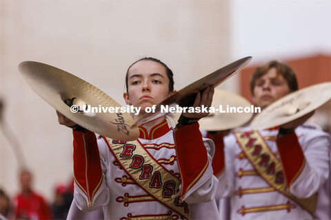 UNL Drumline gives a pregame performance outside the Sheldon Art Museum on Saturday. Nebraska vs. Ge