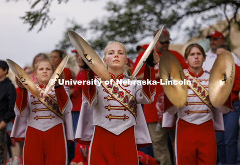 UNL Drumline gives a pregame performance outside the Sheldon Art Museum on Saturday. Nebraska vs. Ge