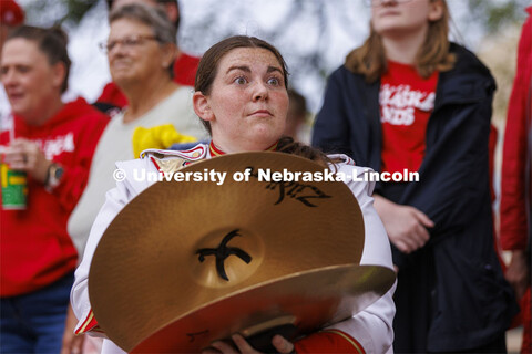 UNL Drumline gives a pregame performance outside the Sheldon Art Museum on Saturday. Nebraska vs. Ge