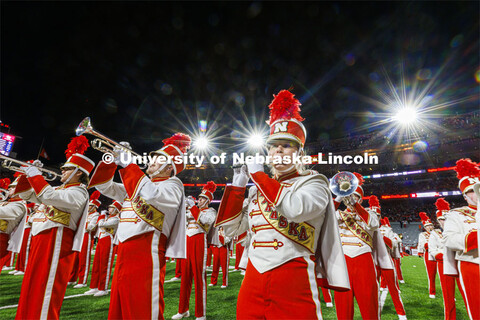 Cornhusker Marching Band plays for the halftime show. Nebraska vs. Georgia Southern football in Memo