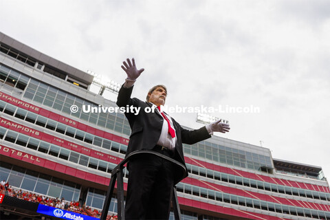 Professor Anthony M. Falcone directs the Cornhusker Marching Band. Nebraska vs Oklahoma University f