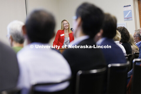 Graduate Assistant Christa Rahl speaks at the celebration. Celebration for 30th anniversary of the K