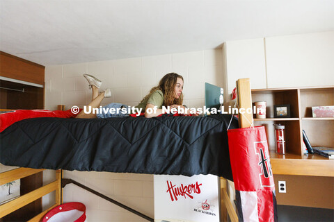 Students studying in the dorm rooms. Housing Photo Shoot in Able Sandoz Residence Hall. September 27