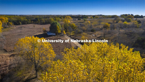 An aerial photo shows academic advisers as they tour Reller Prairie in southwest Lancaster County. A