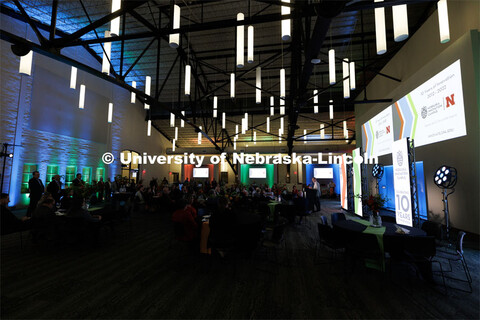 UNL Chancellor Ronnie Green talks with attendees at the Nebraska Innovation Campus celebration. Nove