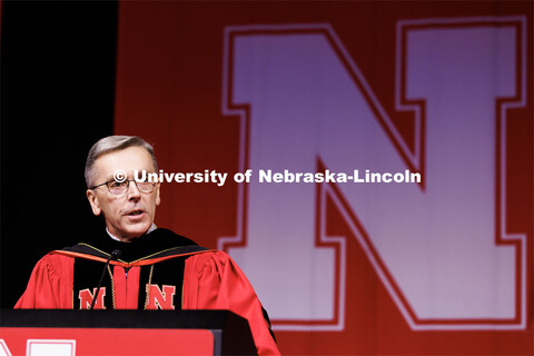 Chancellor Ronnie Green addresses the graduates at the beginning of the ceremony. Winter Undergradua