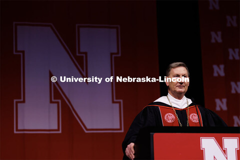 NU President Ted Carter gives remarks at the Winter Undergraduate Commencement in Pinnacle Bank Aren