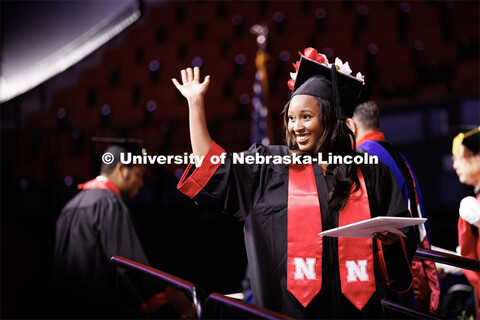 Alexis Fuller celebrates her Engineering diploma. Winter Undergraduate Commencement in Pinnacle Bank