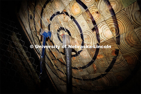 Craft Axe Throwing with Arts and Sciences Dean Mark Buttons. January 26, 2023. 