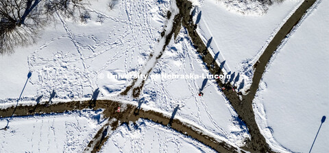 Aerial view of the snow on City Campus. A snowy Friday on city campus. February 17, 2023. 