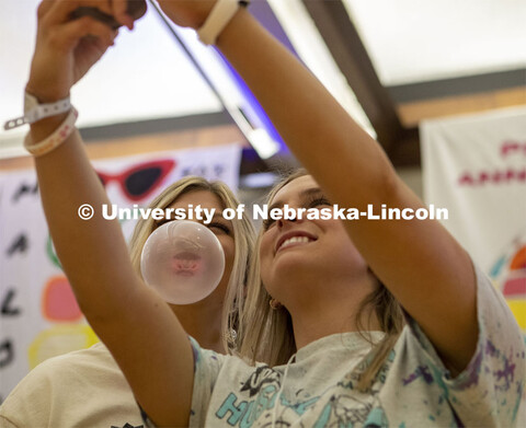 Ashton Sandman poses for a selfie with Addy Timmerman during the bubble blowing competition at Huske
