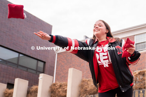 Out-of-state students enjoy playing outdoor games including corn hole during student admission’s N