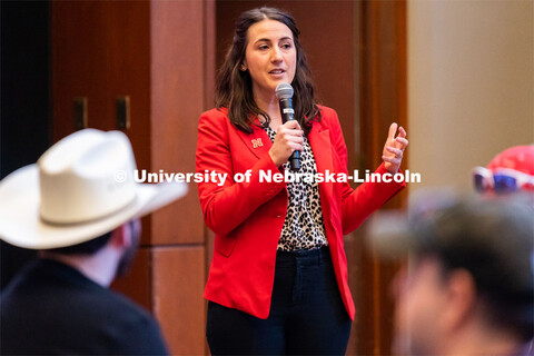 University of Nebraska interim director of admissions Kayla Tupper speaks to students during student