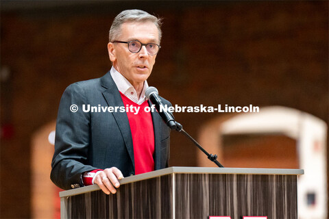 University of Nebraska-Lincoln Chancellor Ronnie Green speaks to incoming students and their familie