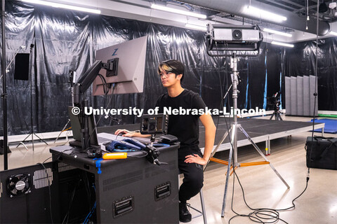Sophomore emerging media arts major Xander Muniz prepares an environment in Unreal Engine that will 