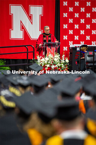 Chancellor Ronnie Green gives his remarks at the 2023 Spring Graduate Commencement in Bob Devaney Sp