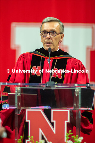 Chancellor Ronnie Green gives remarks at the 2023 Spring Graduate Commencement in Bob Devaney Sports