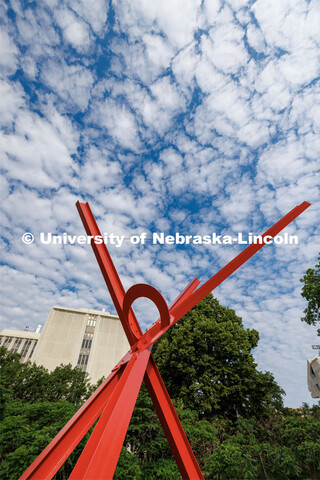 Old Glory sculpture against the morning sky. City Campus. June 2, 2023. 