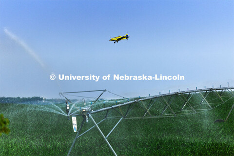 Crop duster sprays corn fields in southeast Lancaster County. June 22, 2023. 