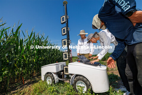 James Schnable’s group is testing Phenobot, a robot that measures leaf angle on corn to see how we
