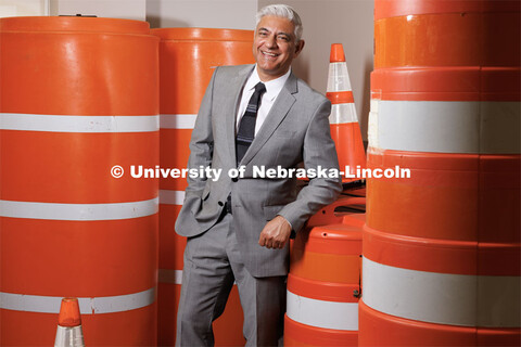 Aemal Khattak, Director of the Mid-America Transportation Center is surrounded by a bunch of traffic