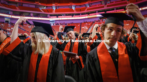 Jordan Brandt moves his tassel at the end of the ceremony. Jordan has one day off before beginning h