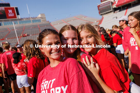 Students pose for a photo at the Tunnel Walk in Memorial Stadium. August 18, 2023. 