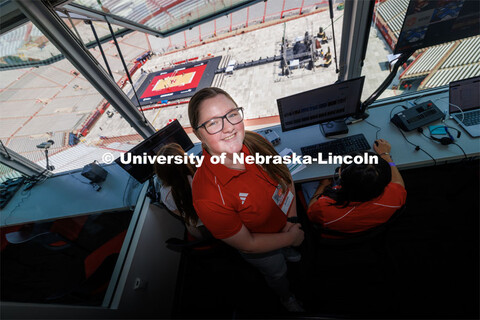 Melanie Gentrup works for the Huskers making sure the graphics are shown properly on the stadium sco