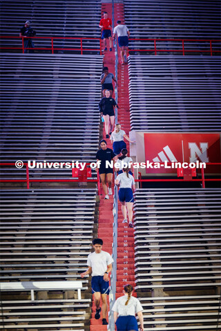 Air Force cadets run the stairs in north stadium. ROTC cadets and midshipmen run 110 flights of stai