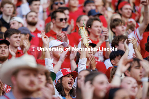 Maggie Norris Is all N to the corn as she cheers during the first half. Northern Illinois football i