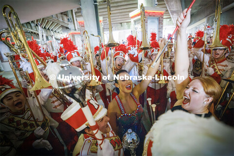 The Cornhusker Marching Band fires up before taking the field after marching to the stadium. Nebrask