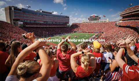 Fans in the student section throw the bones. Nebraska football vs. Louisiana Tech. August 23, 2023. 