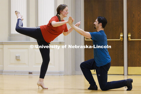 Ballroom Dancing Club works through their final practice in the Nebraska Union Ballroom Thursday nig