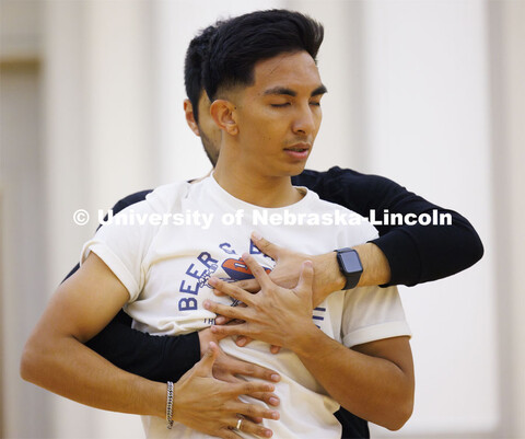 Yajyoo Shrestha and Carlos Servan perform a duet. Ballroom Dancing Club works through their final pr