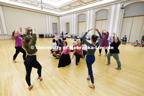 Ballroom Dancing Club works through their final practice in the Nebraska Union Ballroom Thursday nig