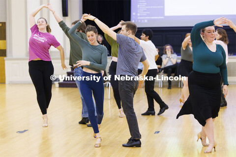 Ballroom Dancing Club works through their final practice in the Nebraska Union Ballroom Thursday nig