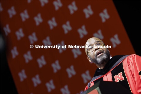 Chancellor Rodney D. Bennett welcomes all to the ceremony. Winter undergraduate commencement in Pinn