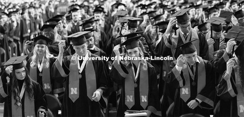 Undergraduate commencement move their tassels at the conclusion of commencement in Pinnacle Bank Are