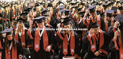 Undergraduate commencement move their tassels at the conclusion of commencement in Pinnacle Bank Are