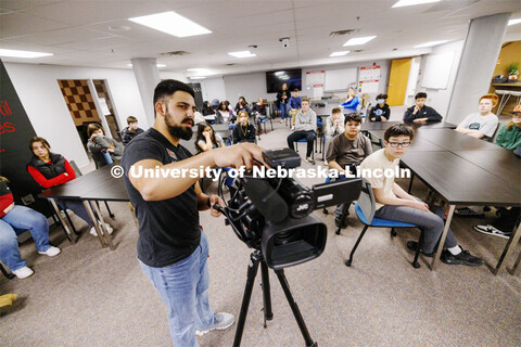 Alex Fernando leads a workshop for students from Lefler Middle School. Fernando and College of Journ