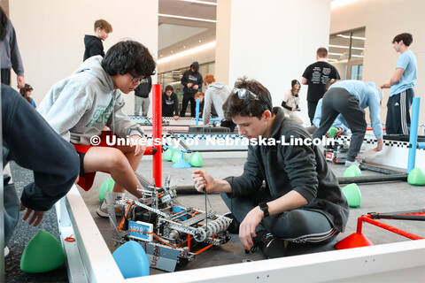 Brownell Talbot students testing their robot before an Autonomous round. 2024 VEX Robotics Outreach 