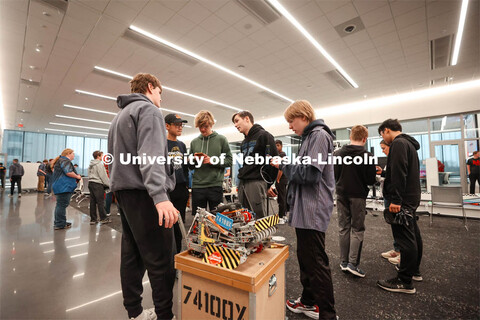 Concordia Junior/Senior High School Robotics team, run by Matthew Mueller, preparing their bot befor