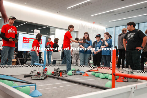 UNL student, Mac Depriest setting up before gameplay. 2024 VEX Robotics Outreach Tournament hosted i