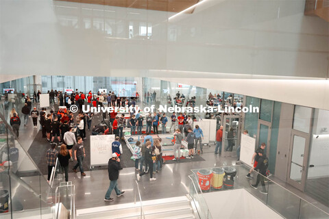 UNL student, Mac Depriest setting up before gameplay. 2024 VEX Robotics Outreach Tournament hosted i