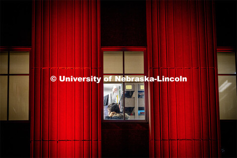 A student studies in Love Library during the Glow Big Red event. February 14, 2024. 